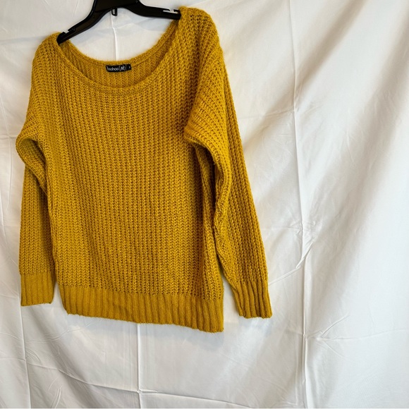 Boohoo (M) Chunky Cropped Sweater Lgr Neck Fall Golden Yellow Size Small - Picture 3 of 16